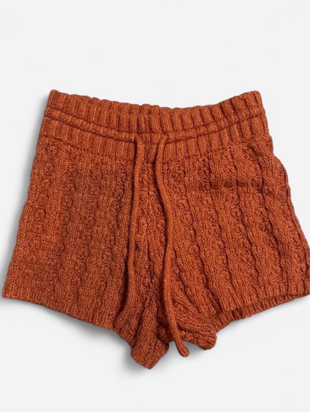 Love Tree Rust Orange Ribbed Knit Lounge Shorts